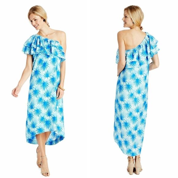 Vineyard Vines Electric Palm One Shoulder High-Low Midi Dress - 0 XS - Picture 2 of 8